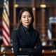 娱乐法律顾问林晓薇，职业套装，背景为法庭场景，专注于明星黑料相关名誉权诉讼领域